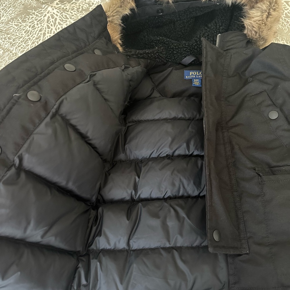Polo by Ralph Lauren Black Puffer Jacket with Faux Fur Hood - Picture 5 of 10